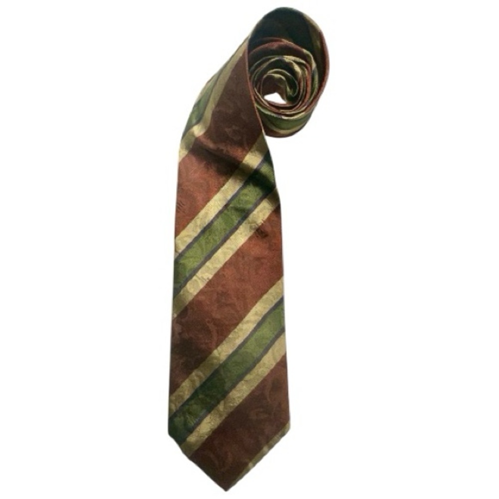 Burberry Vintage Handmade Burgundy Brown Striped Jacquard Print Silk Necktie Tie - Picture 2 of 8